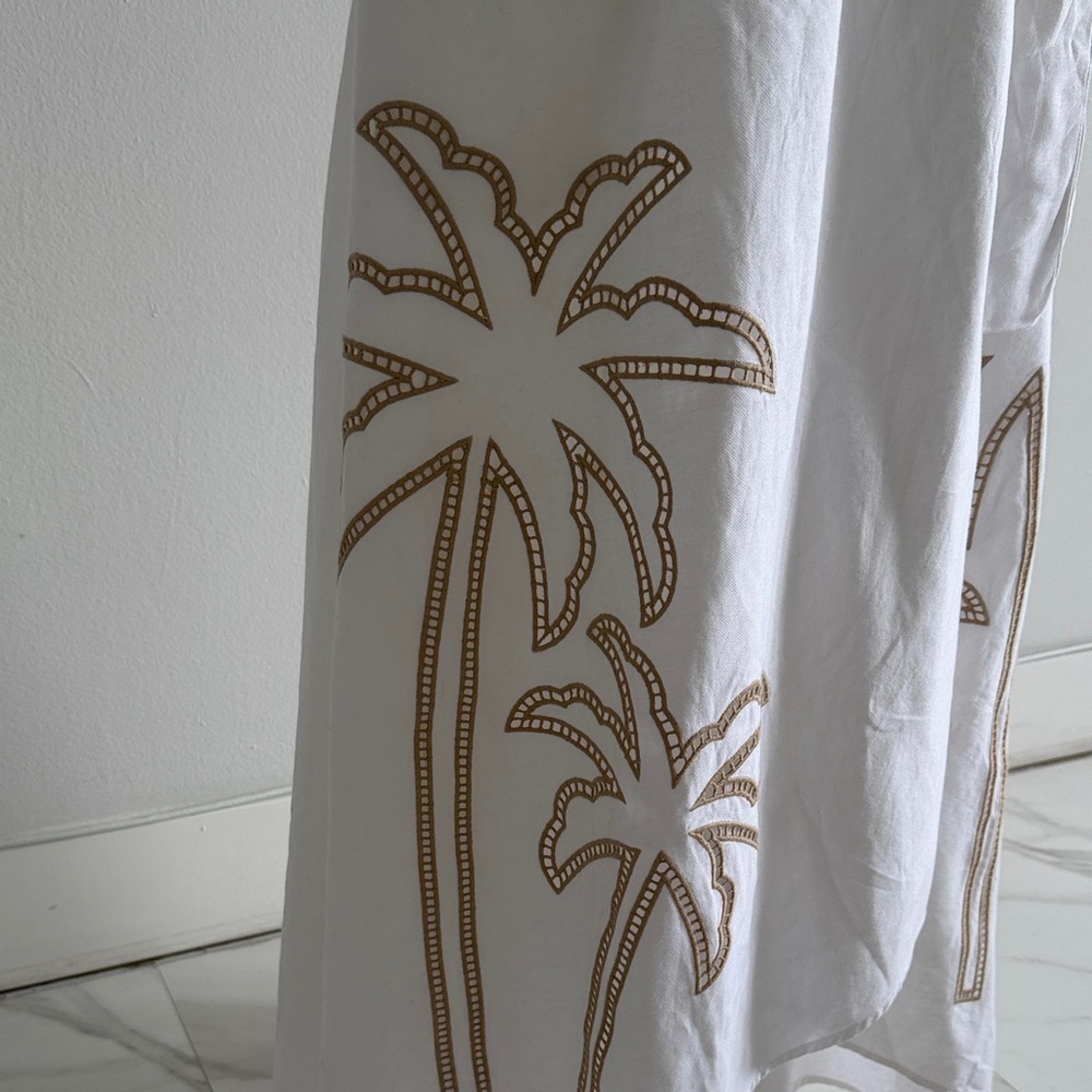 INC International Concepts White Asymmetrical Palm-Embroidered Midi Dress - Picture 4 of 7